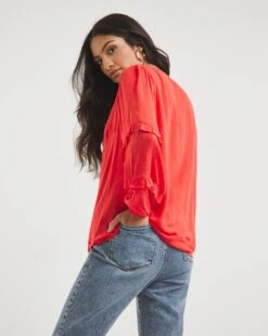 Shirred Yoke Top With Frill Sleeves -JD Williams Shop x01tu570708w