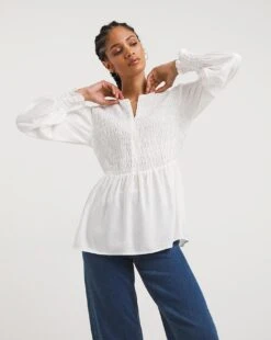 Shirred Bodice Zip Front Top