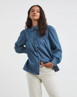 Peter Pan Collar Denim Blouse