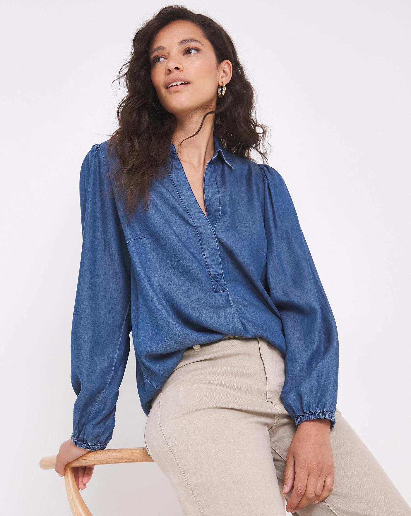 Mid Blue V Neck Denim Tunic 1 Mid Blue V Neck Denim Tunic