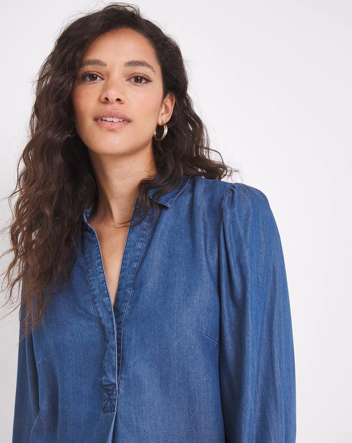 Mid Blue V Neck Denim Tunic 3 Mid Blue V Neck Denim Tunic - Image 3