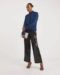 Black Sequin Straight Leg Trouser