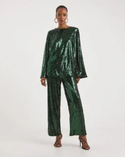 Green Sequin Straight Leg Trouser -JD Williams Shop x01zg001747w