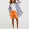 Orange Linen Mix Knee Length Shorts