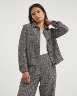 Mono Check Cropped Patch Pocket Jacket