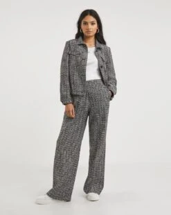 Mono Check Wide Leg Trousers