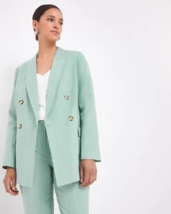 Mint Green Linen Double Breasted Blazer -JD Williams Shop x01zv732752w