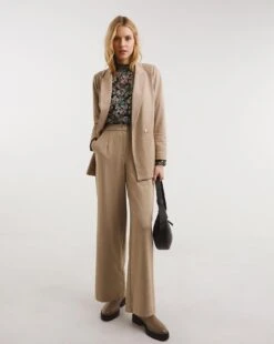 Oatmeal Double Breasted Ponte Blazer