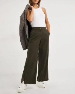 Olive Split Hem Straight Leg Trousers 7 Olive Split Hem Straight Leg Trousers -JD Williams Shop x01zv842720w
