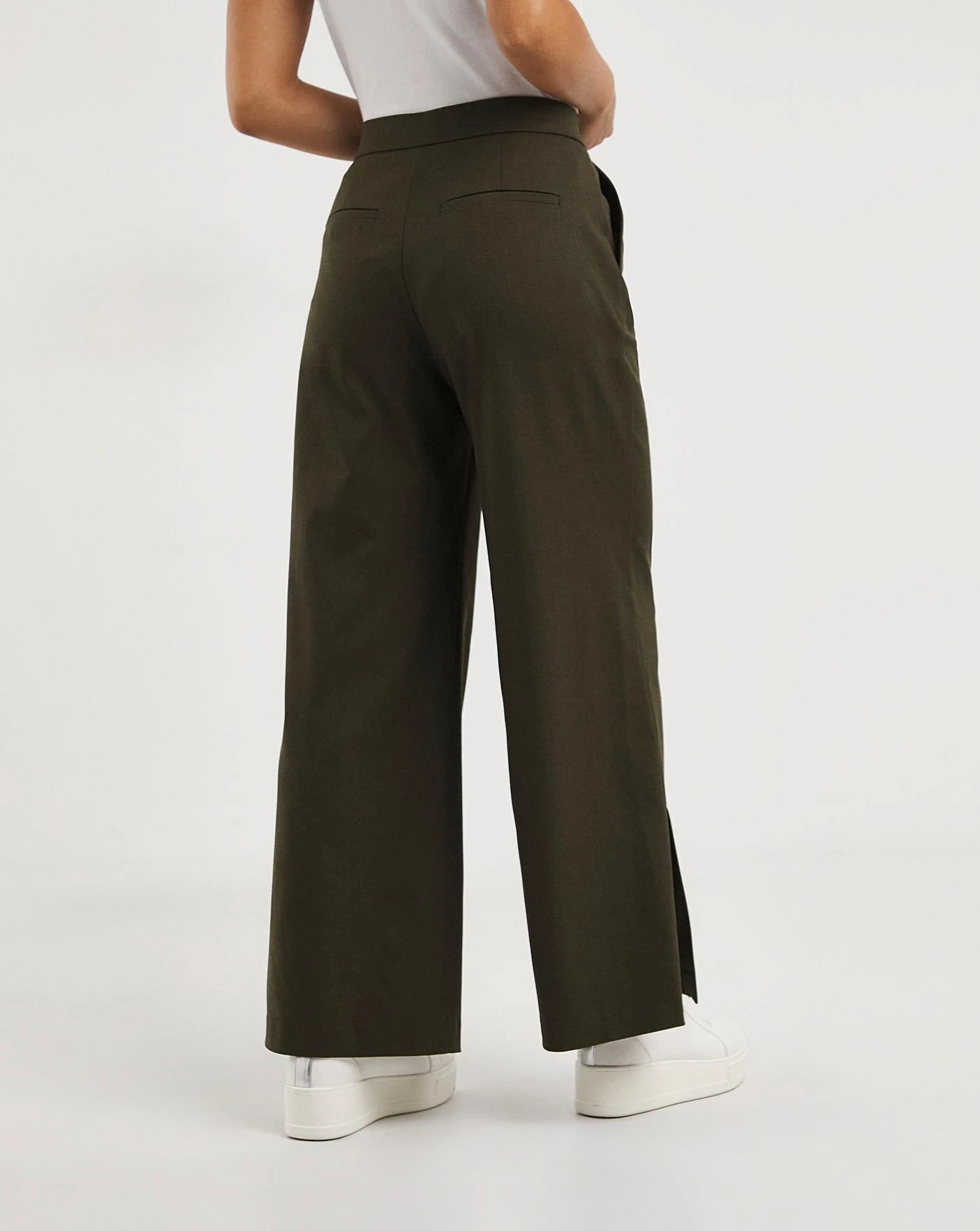 Olive Split Hem Straight Leg Trousers 2 Olive Split Hem Straight Leg Trousers - Image 2