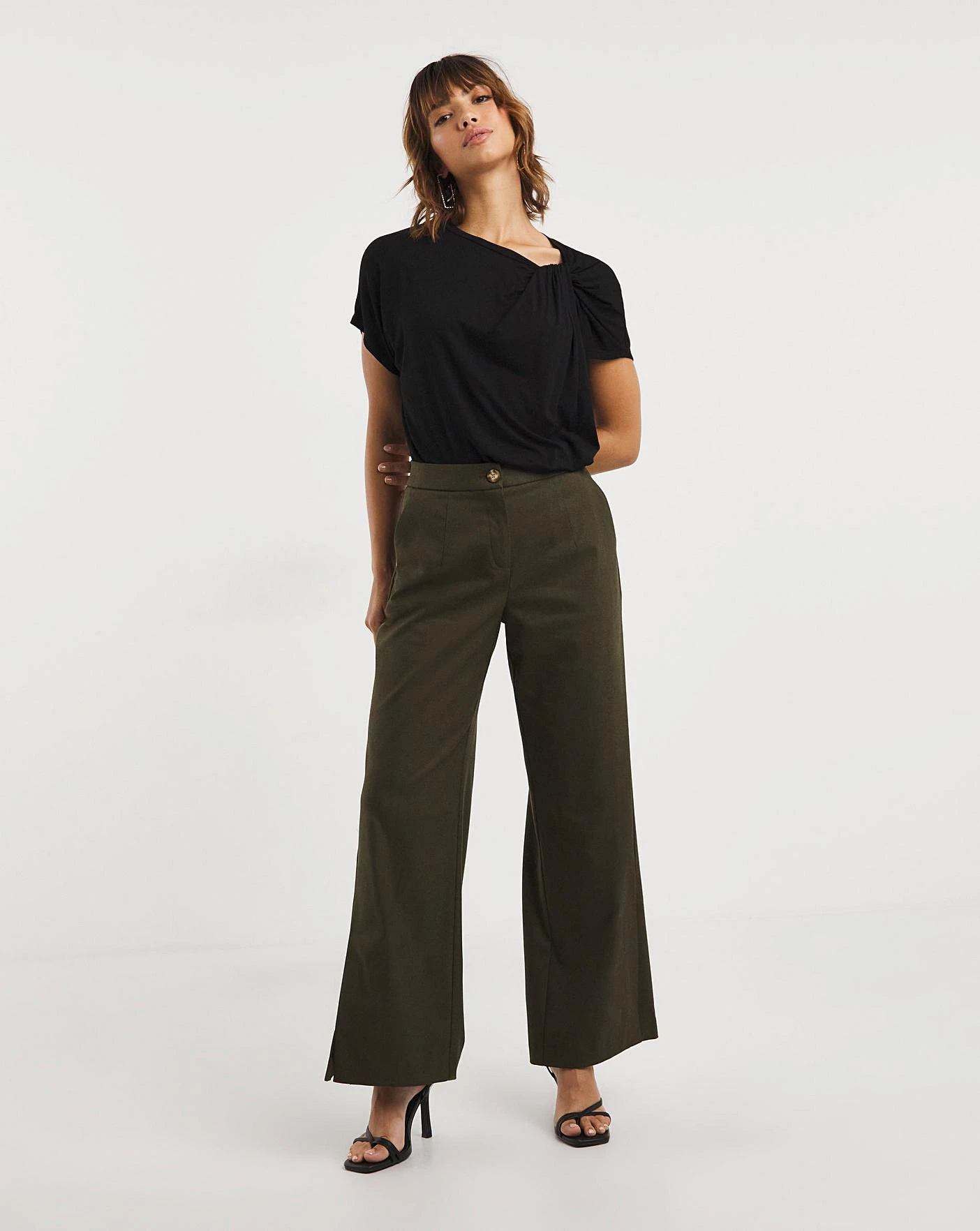 Olive Split Hem Straight Leg Trousers 4 Olive Split Hem Straight Leg Trousers - Image 4
