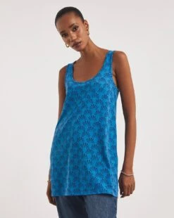 Blue Print Sleeveless Swing Tunic