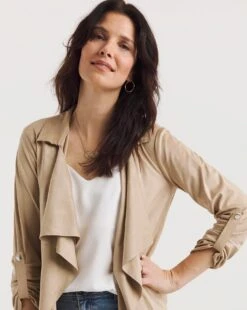 Camel Suedette Waterfall Jacket -JD Williams Shop y01dr006752w