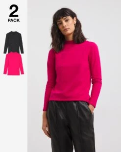 Cerise/Black 2 Pack High Neck Tops