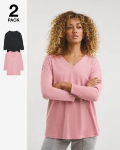 2 Pack Long Sleeve Slouch T-Shirts