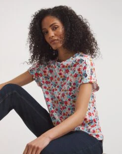 Lace Shoulder Insert Short Sleeve Top