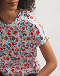 Lace Shoulder Insert Short Sleeve Top -JD Williams Shop y01fz984747w