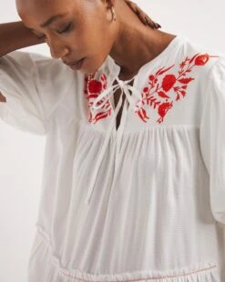 Embroidered Yoke Puff Sleeve Top -JD Williams Shop y01gp185727w