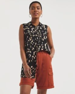 Dipped Back Sleeveless Viscose Shirt