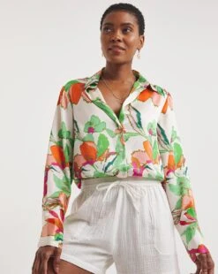 Printed Satin Shirt -JD Williams Shop y01gp461746w