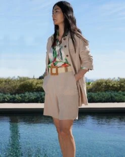 Stone Twill Tie Waist Overshirt