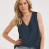 Navy V Neck Linen Vest