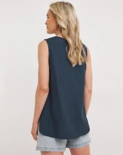 Navy V Neck Linen Vest -JD Williams Shop y01gp970732w
