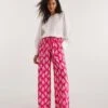 Pink Print Crinkle Wide Leg Trousers