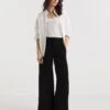 Black Crinkle Wide Leg Trousers