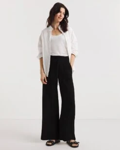 Black Crinkle Wide Leg Trousers