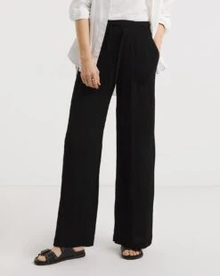 Black Crinkle Wide Leg Trousers -JD Williams Shop y01gz380731w