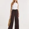 Chocolate Linen Mix Wide Leg Trousers