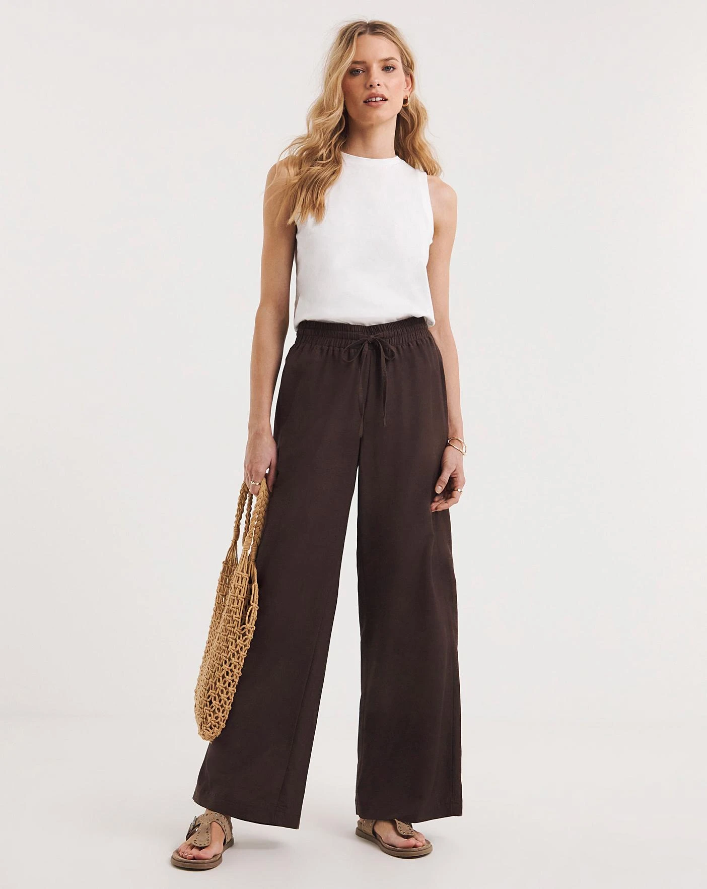 Chocolate Linen Mix Wide Leg Trousers 1 Chocolate Linen Mix Wide Leg Trousers