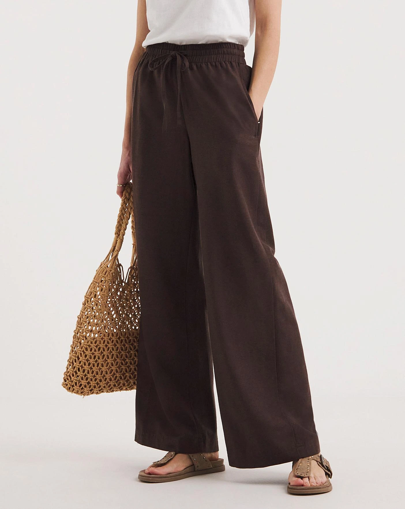 Chocolate Linen Mix Wide Leg Trousers 4 Chocolate Linen Mix Wide Leg Trousers - Image 4