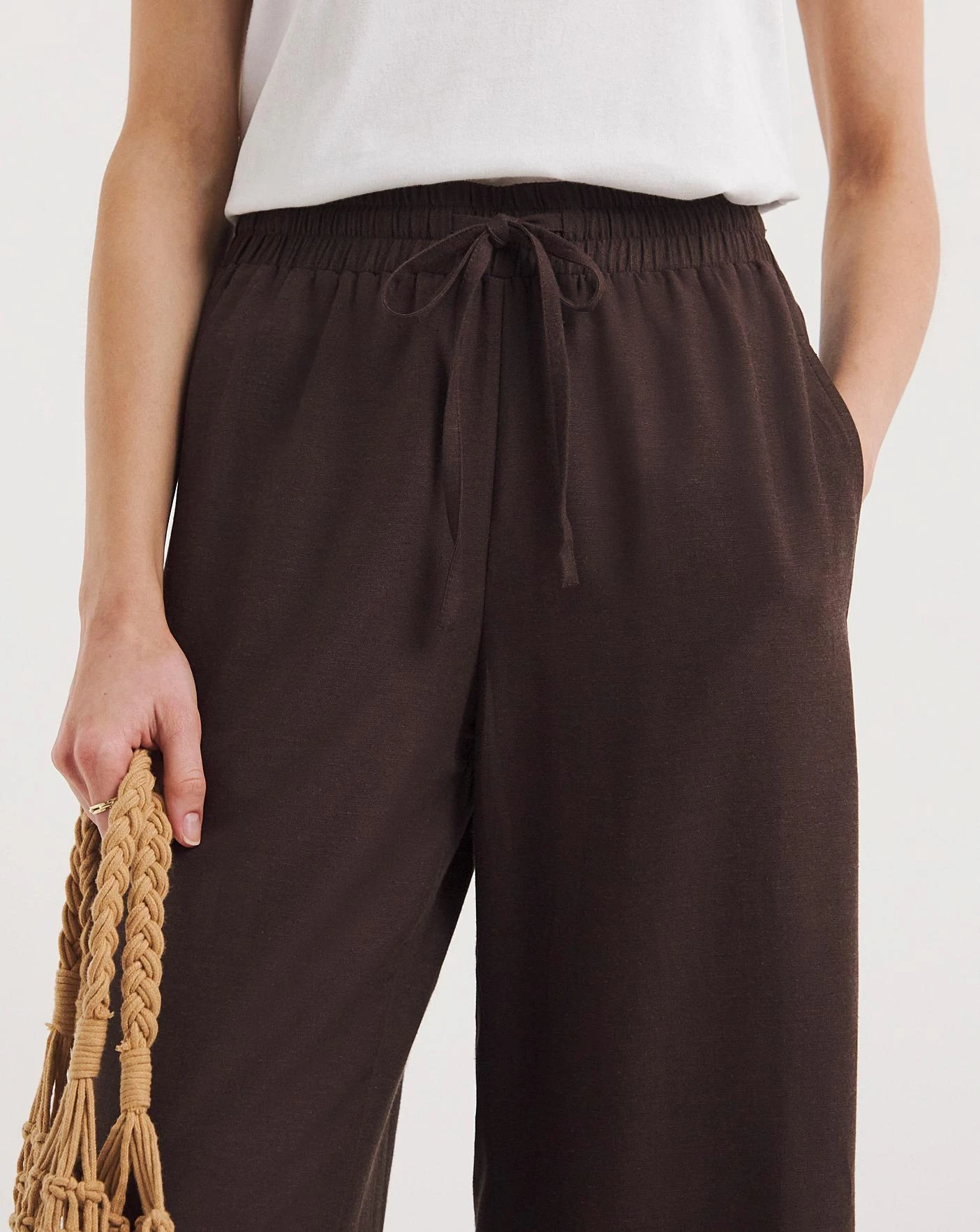 Chocolate Linen Mix Wide Leg Trousers 2 Chocolate Linen Mix Wide Leg Trousers - Image 2