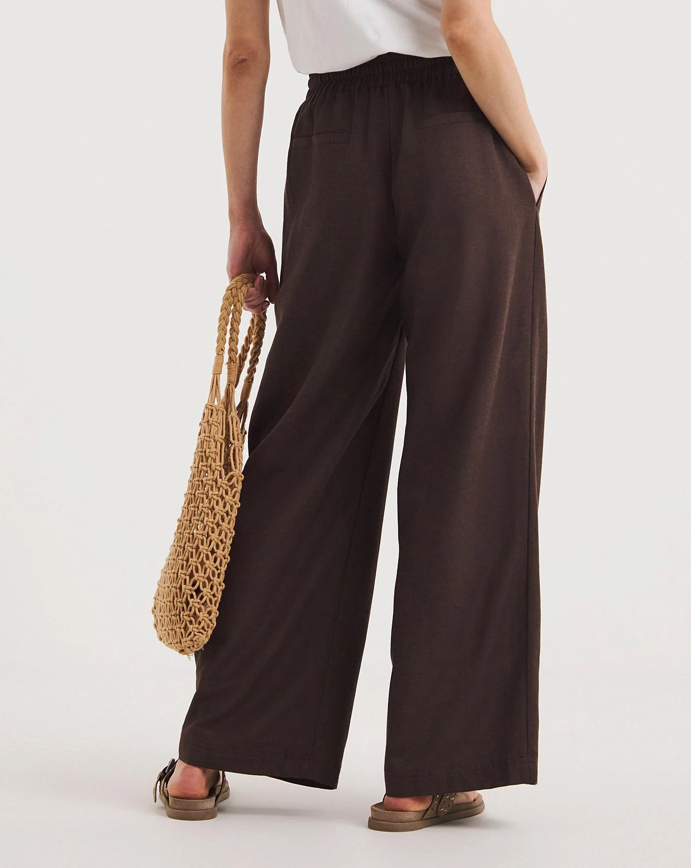 Chocolate Linen Mix Wide Leg Trousers 3 Chocolate Linen Mix Wide Leg Trousers - Image 3