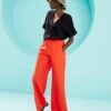 Tomato Linen Mix Wide Leg Trousers