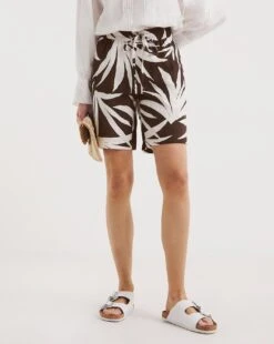 Chocolate Leaf Print Linen Mix Shorts -JD Williams Shop y01gz459721w