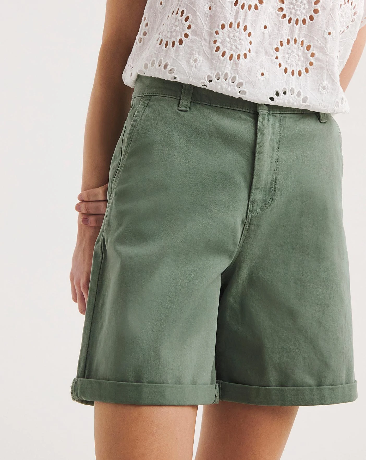 Khaki Stretch Chino Turn Up Shorts 4 Khaki Stretch Chino Turn Up Shorts - Image 4