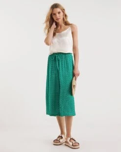 Green Geo Print Crinkle Culottes