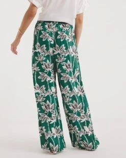 Palm Print Pull On Wide Leg Trousers -JD Williams Shop y01gz576722w