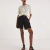 Black Textured Belted City Shorts