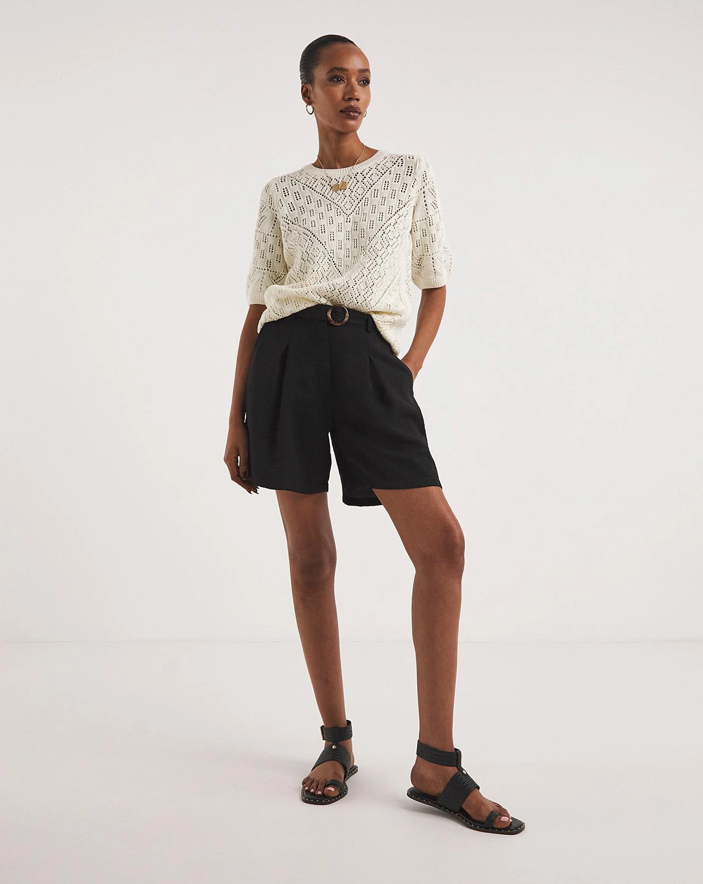 Black Textured Belted City Shorts 1 Black Textured Belted City Shorts