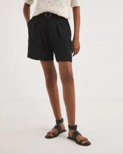 Black Textured Belted City Shorts 6 Black Textured Belted City Shorts -JD Williams Shop y01gz599726w