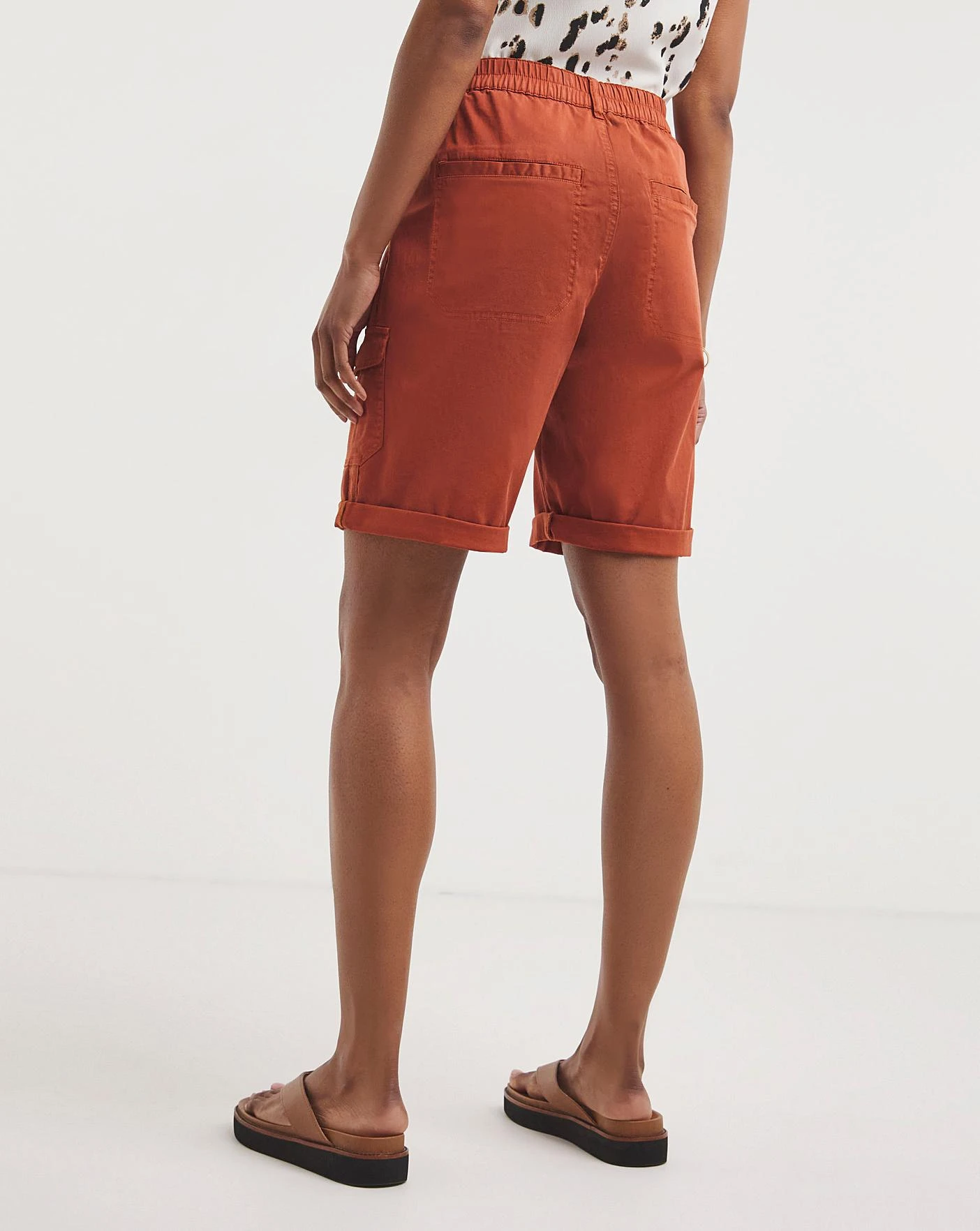 Rust Soft Stretch Cargo Detail Shorts 2 Rust Soft Stretch Cargo Detail Shorts - Image 2