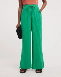 Jade Green Soft Cotton Wide Leg Trousers -JD Williams Shop y01gz647751w