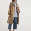Camel Belted Double Breasted Trench Coat