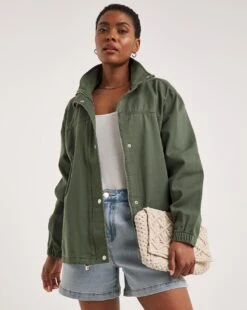 Khaki Soft Linen Look Utility Jacket