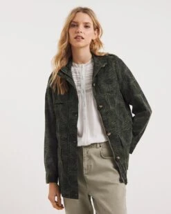 Khaki Leaf Print Utility Jacket