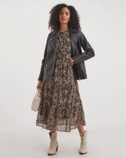 Black Longline PU Biker Jacket